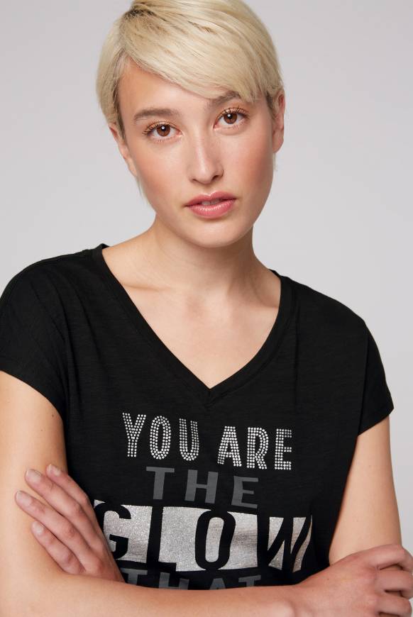 Soccx Shirt Mit V-Ausschnitt Und Wording Print Black