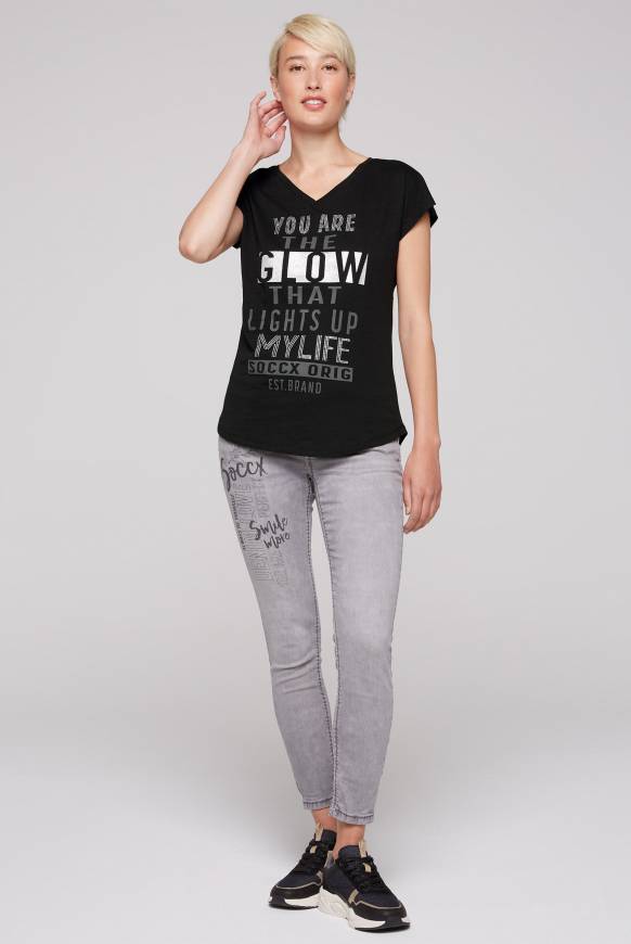 Soccx Shirt Mit V-Ausschnitt Und Wording Print Black