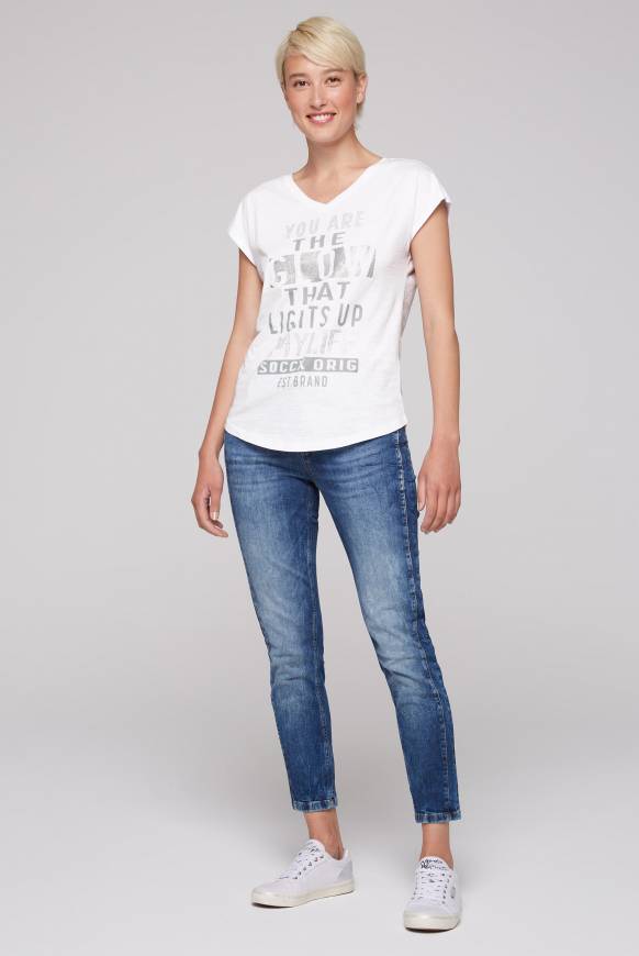 Soccx Shirt Mit V-Ausschnitt Und Wording Print Opticwhite