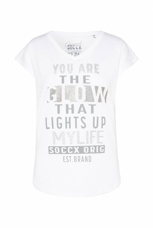 Soccx Shirt Mit V-Ausschnitt Und Wording Print Opticwhite