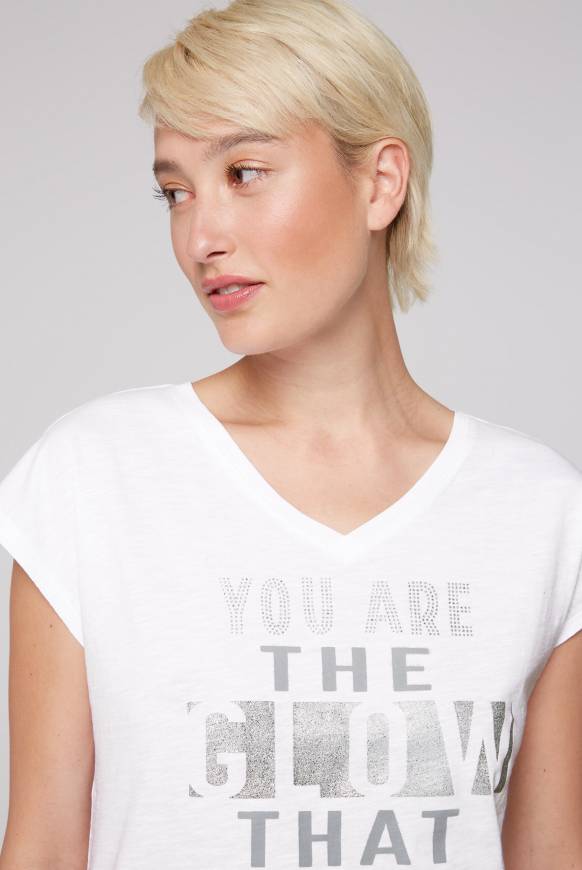 Soccx Shirt Mit V-Ausschnitt Und Wording Print Opticwhite