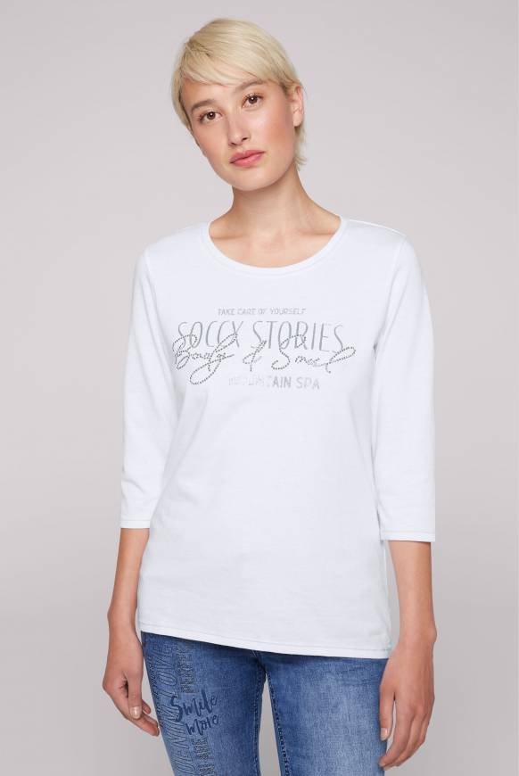 Soccx Shirt mit Wording Print und Schmucksteinen opticwhite