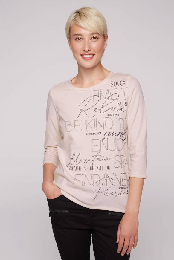 Soccx Shirt mit Wording Print und Schmucksteinen rose blush