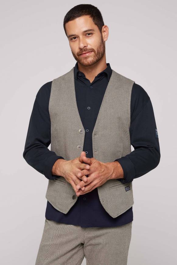 Soccx Anzugweste mit filigranen Webmuster tan