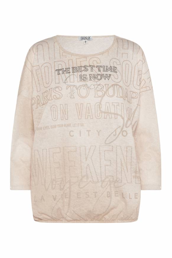 Soccx Ausbrenner-Shirt Mit Artwork Stone Beige
