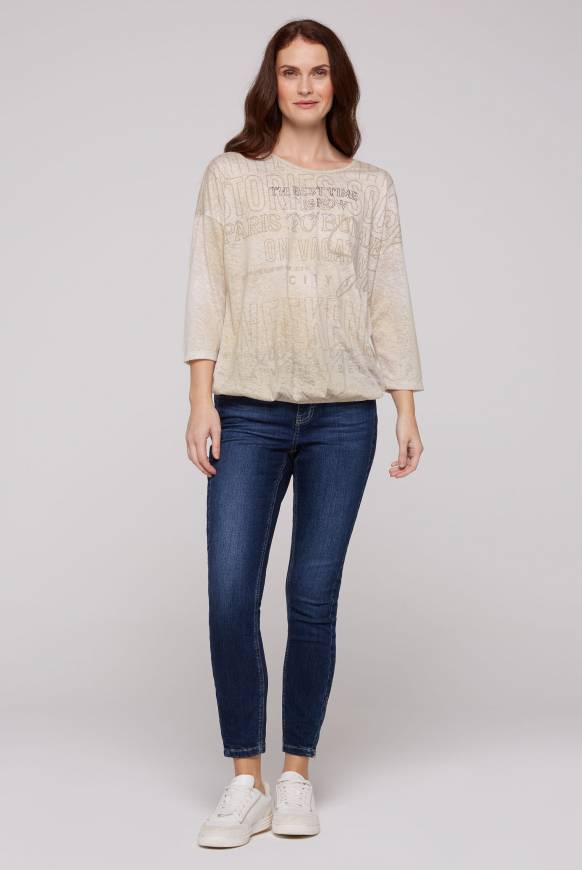 Soccx Ausbrenner-Shirt Mit Artwork Stone Beige