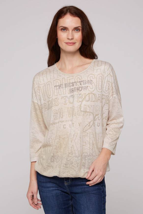 Soccx Ausbrenner-Shirt mit Artwork stone beige
