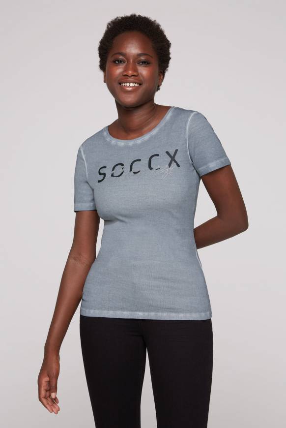Soccx Basic Logo T-Shirt Oil Dyed cold grey