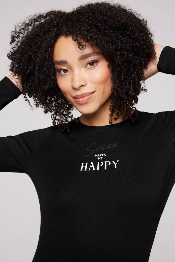 Soccx Basic Rippshirt Mit Glitter Wording Black