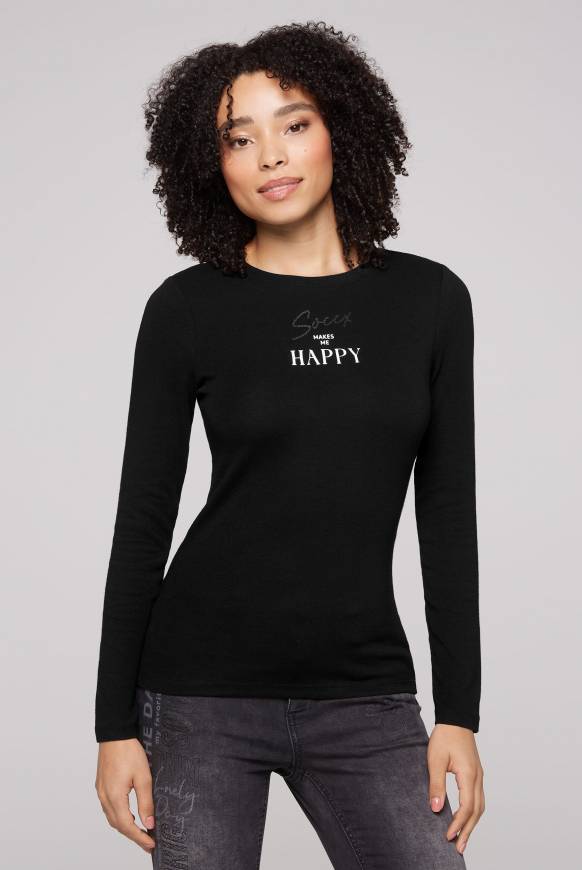 Soccx Basic Rippshirt mit Glitter Wording black
