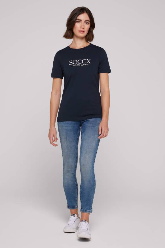 Soccx Basic T-Shirt Mit Logo Print Blue Navy