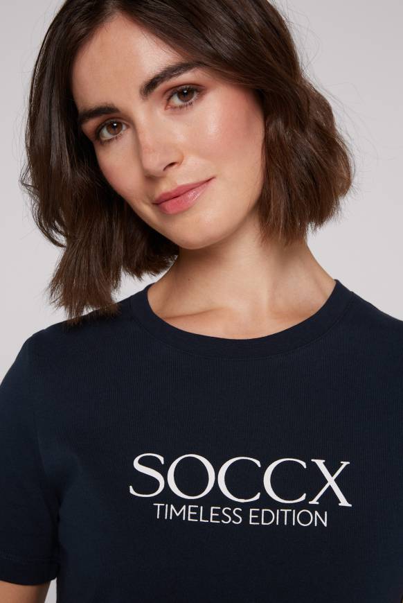 Soccx Basic T-Shirt Mit Logo Print Blue Navy
