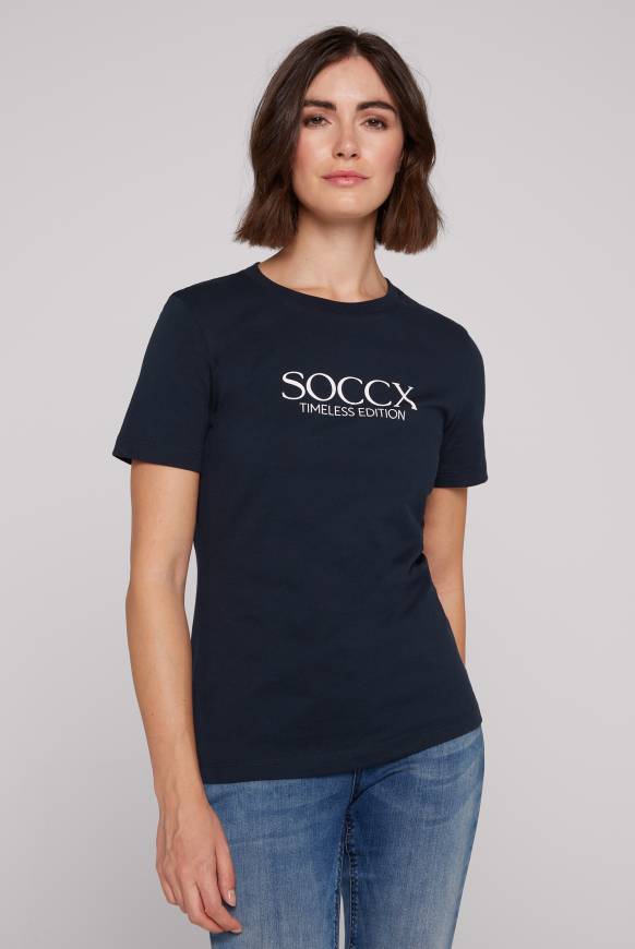 Soccx Basic T-Shirt mit Logo Print blue navy