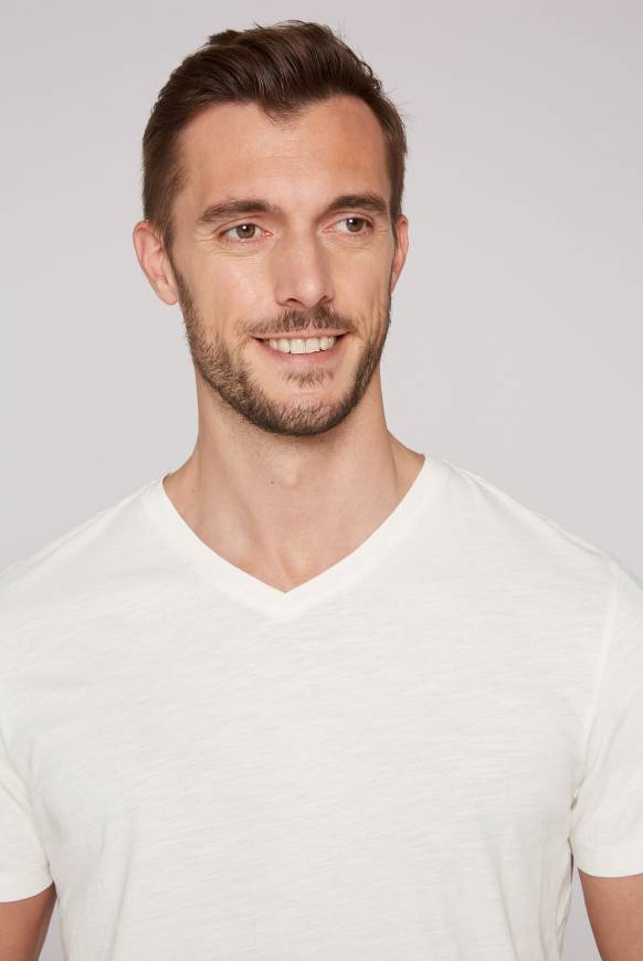 Soccx Basic T-Shirt Mit V-Ausschnitt Ivory