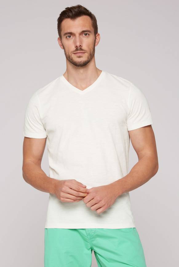 Soccx Basic T-Shirt mit V-Ausschnitt ivory