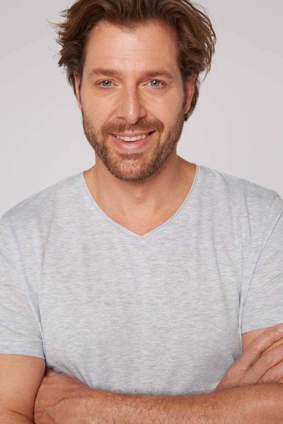 Soccx Basic T-Shirt V-Neck 2er-Pack Grey Melange