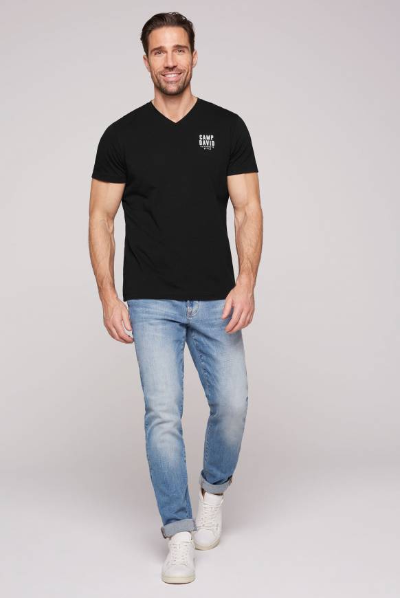 Soccx Basic T-Shirt V-Neck Mit Logo Print Black