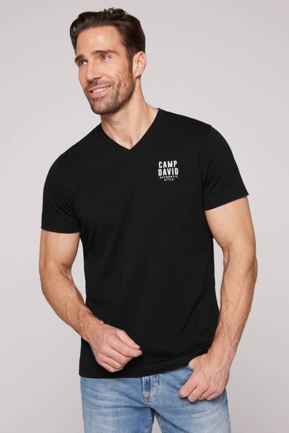 Soccx Basic T-Shirt V-Neck mit Logo Print black