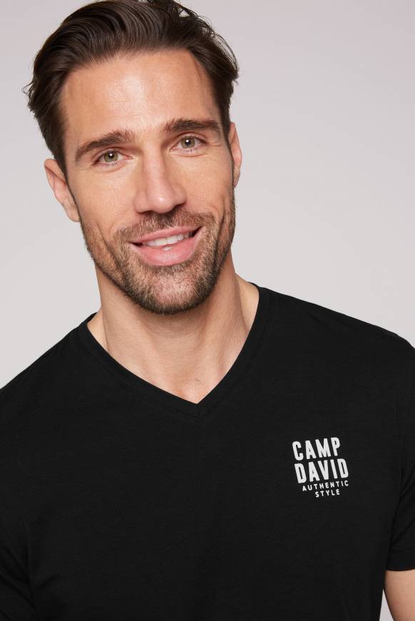 Soccx Basic T-Shirt V-Neck Mit Logo Print Black