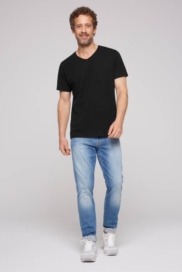 Soccx Basic T-Shirt V-Neck Mit Used-Kante Black