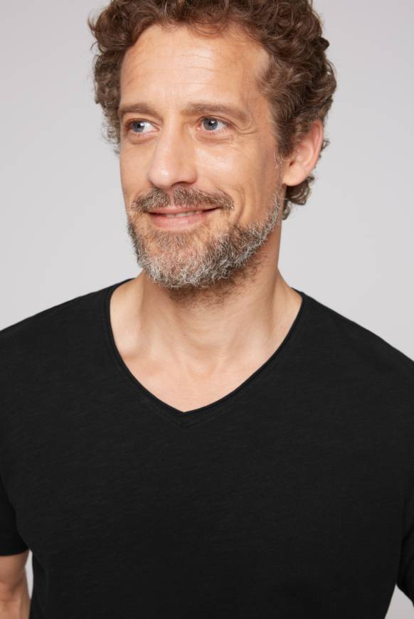 Soccx Basic T-Shirt V-Neck Mit Used-Kante Black