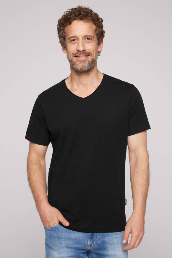 Soccx Basic T-Shirt V-Neck mit Used-Kante black