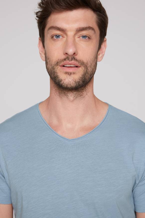 Soccx Basic T-Shirt V-Neck Mit Used-Kante New Blue