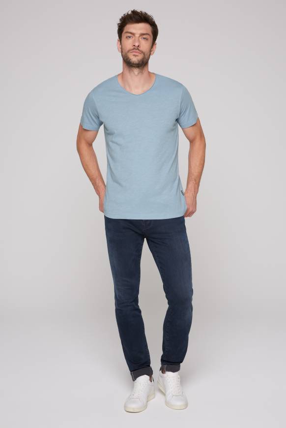 Soccx Basic T-Shirt V-Neck Mit Used-Kante New Blue