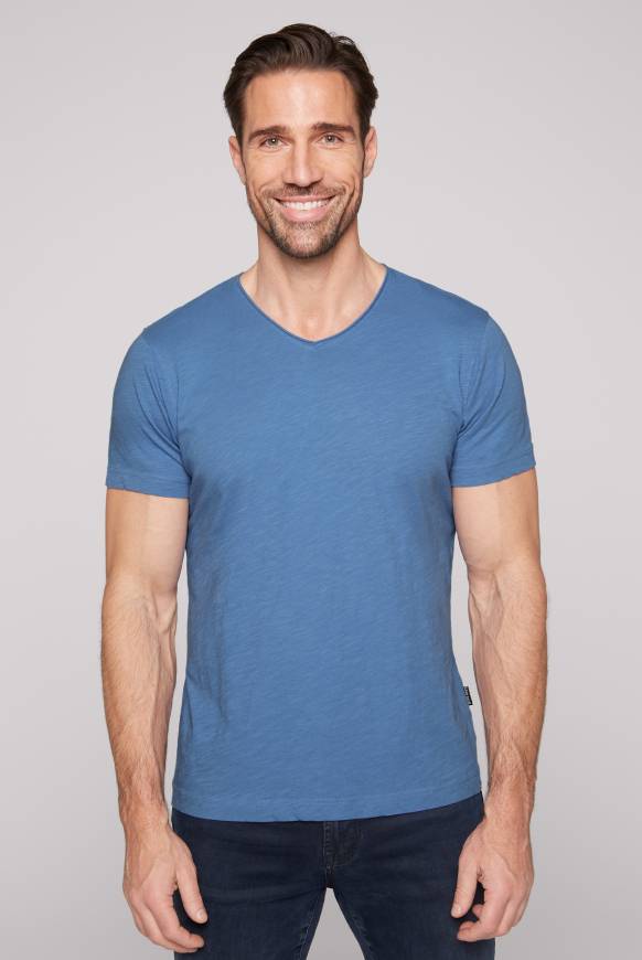 Soccx Basic T-Shirt V-Neck mit Used-Kante sky blue