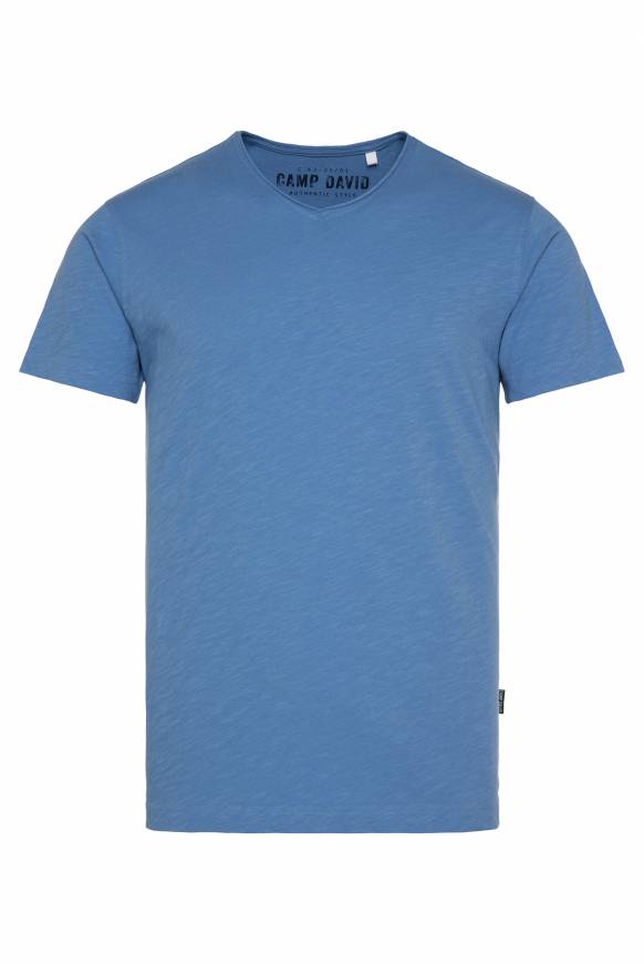 Soccx Basic T-Shirt V-Neck Mit Used-Kante Sky Blue