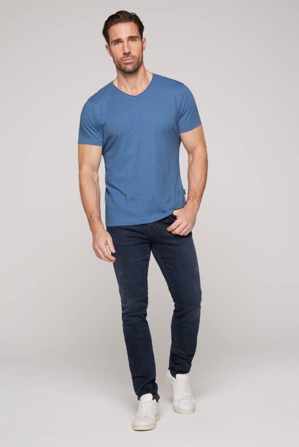 Soccx Basic T-Shirt V-Neck Mit Used-Kante Sky Blue