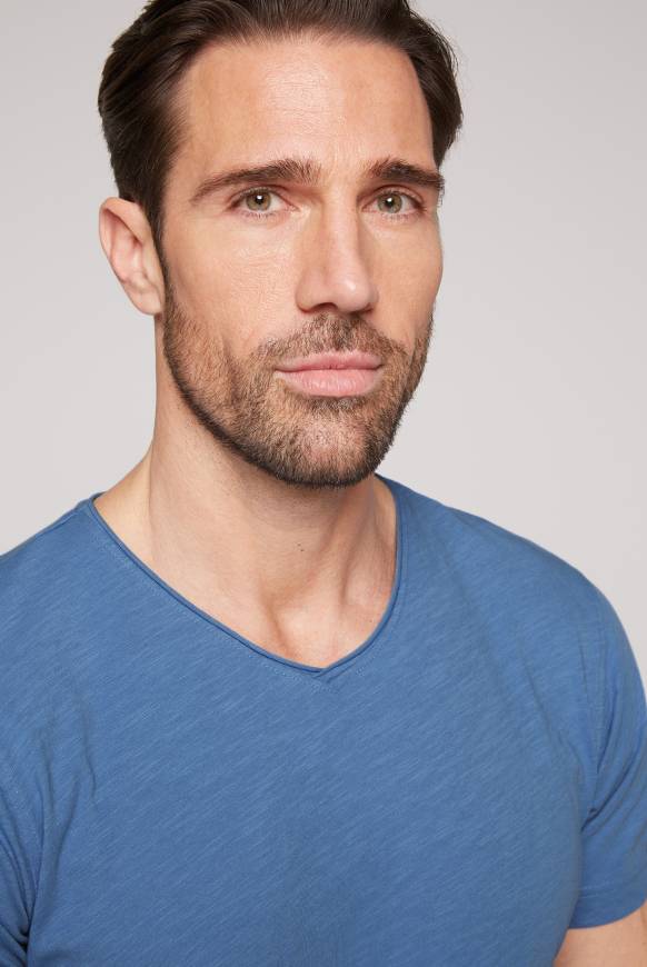 Soccx Basic T-Shirt V-Neck Mit Used-Kante Sky Blue