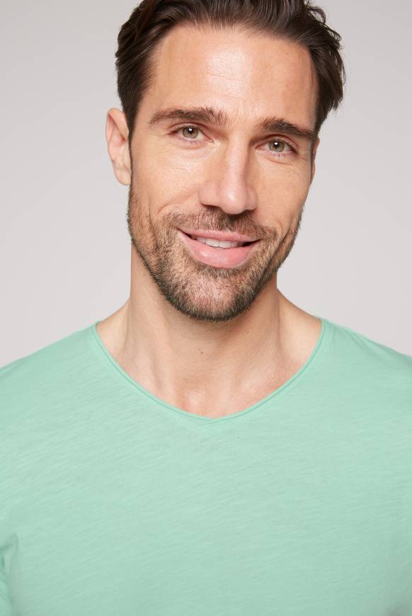 Soccx Basic T-Shirt V-Neck Mit Used-Kante Sun Aqua