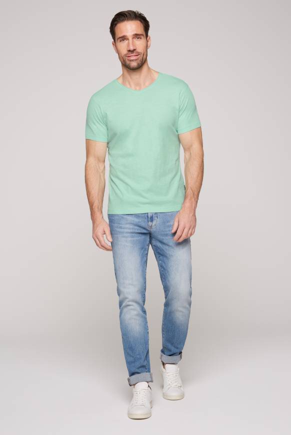 Soccx Basic T-Shirt V-Neck Mit Used-Kante Sun Aqua