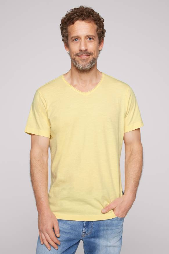 Soccx Basic T-Shirt V-Neck mit Used-Kante sun