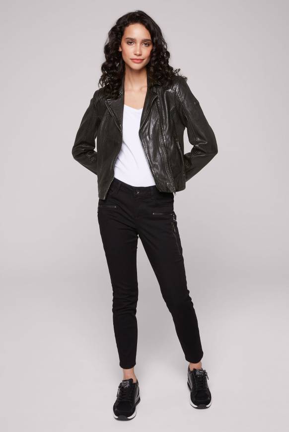 Soccx Bikerjacke Aus Leder Im Vintage Look Black