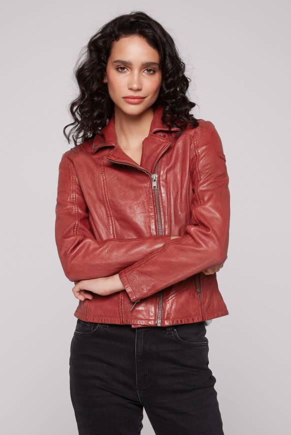 Soccx Bikerjacke aus Leder im Vintage Look red