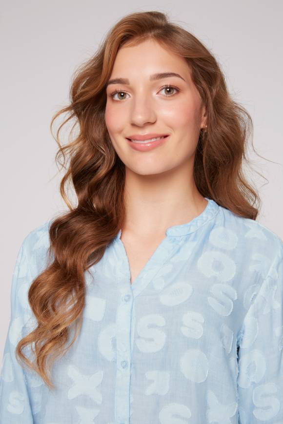 Soccx Bluse Oil Dyed Mit Intarsia-Muster Cool Blue