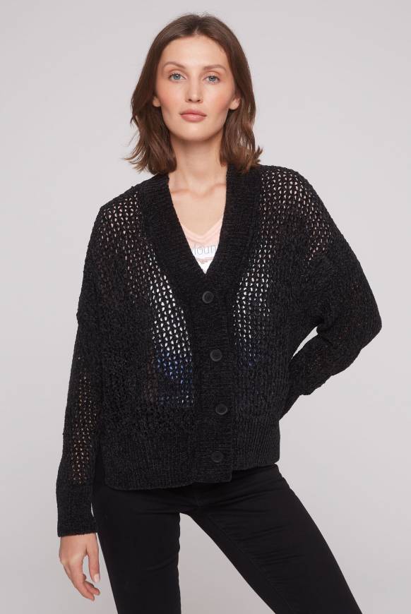 Soccx Chenille-Cardigan Mit Strickmuster Black