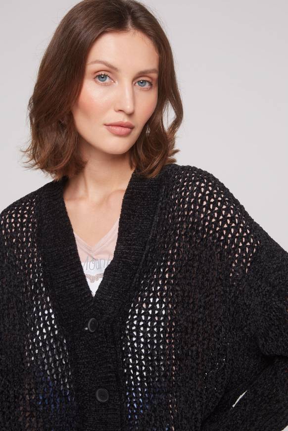 Soccx Chenille-Cardigan Mit Strickmuster Black