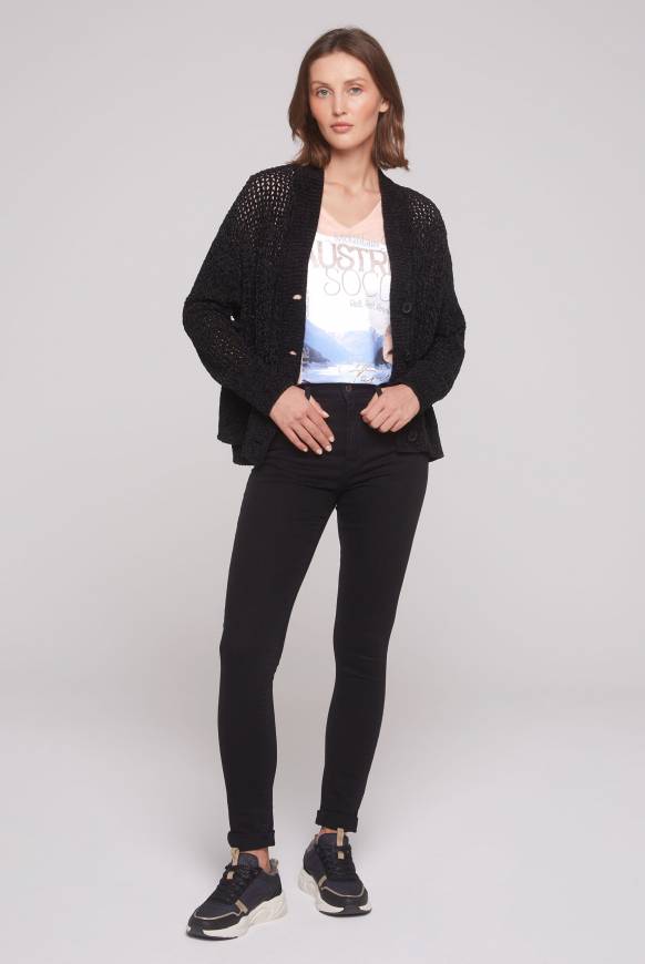 Soccx Chenille-Cardigan Mit Strickmuster Black