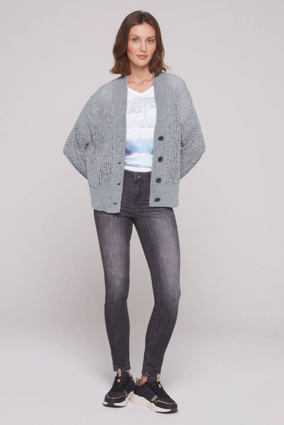 Soccx Chenille-Cardigan Mit Strickmuster Cold Grey