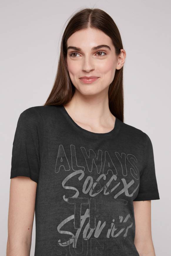 Soccx Geripptes T-Shirt Mit Artwork Black