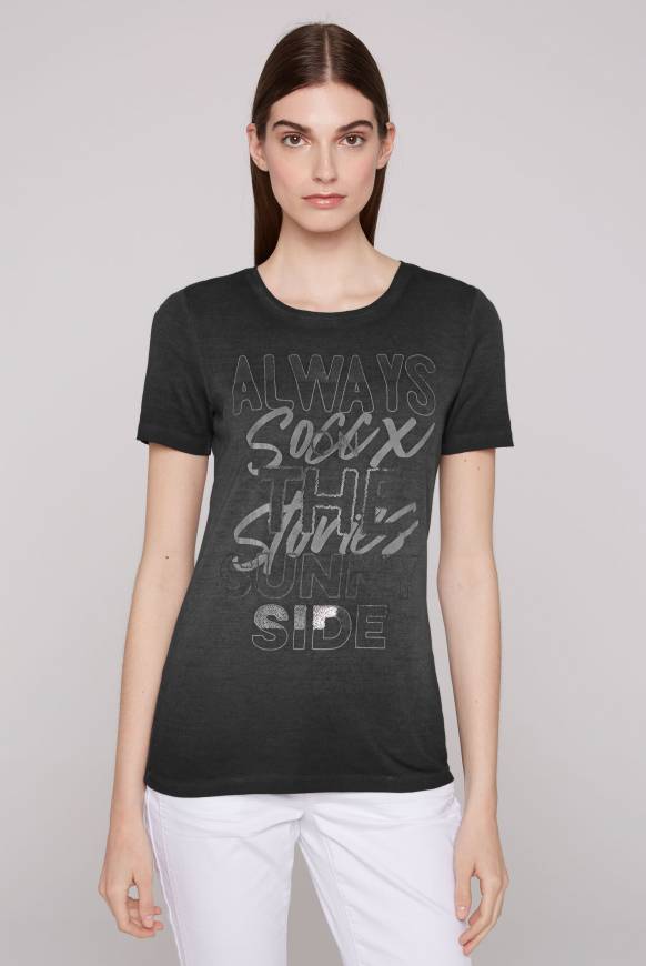 Soccx Geripptes T-Shirt mit Artwork black