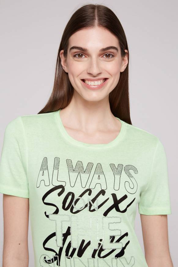 Soccx Geripptes T-Shirt Mit Artwork Light Green