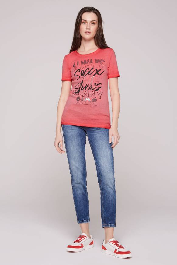 Soccx Geripptes T-Shirt Mit Artwork Red Orange