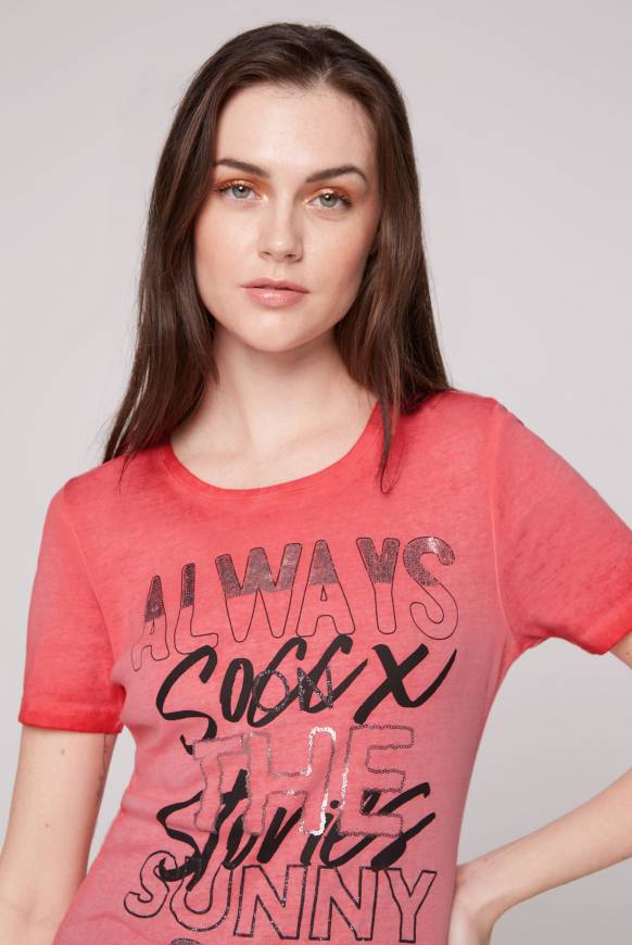 Soccx Geripptes T-Shirt Mit Artwork Red Orange