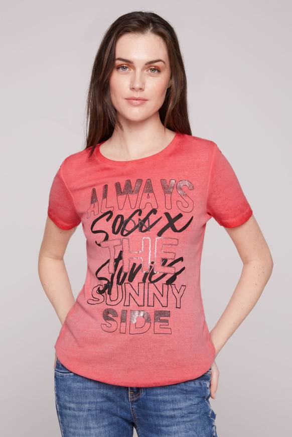 Soccx Geripptes T-Shirt mit Artwork red orange