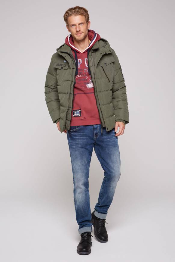 Soccx Gesteppte Jacke Mit Logo-Kapuze Medium Khaki