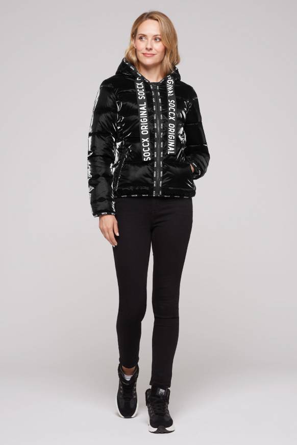 Soccx Glänzende Steppjacke Mit Samt-Optik Black